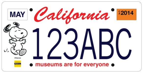 California Museums (Snoopy) special interest license plate.