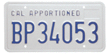 Apportioned power unit license plate (blue block).