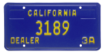 Dealer license plate (blue).