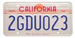 Example of a California passenger vehicle license plate.