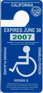 Image of permanent California disabled person parking placard