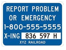 blue railroad sign with emergency information