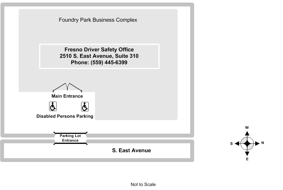 Diagram illustrating the Fresno Driver Safety Office site layout.