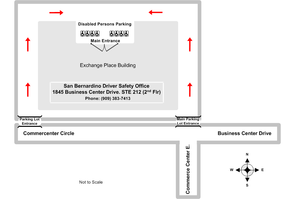 Diagram illustrating the San Bernadino Driver Safety Office site layout.