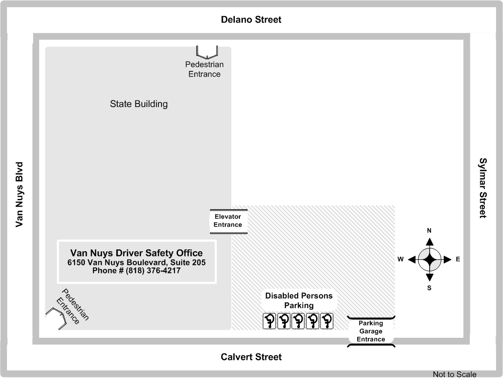Diagram illustrating the Van Nuys Driver Safety Office site layout.