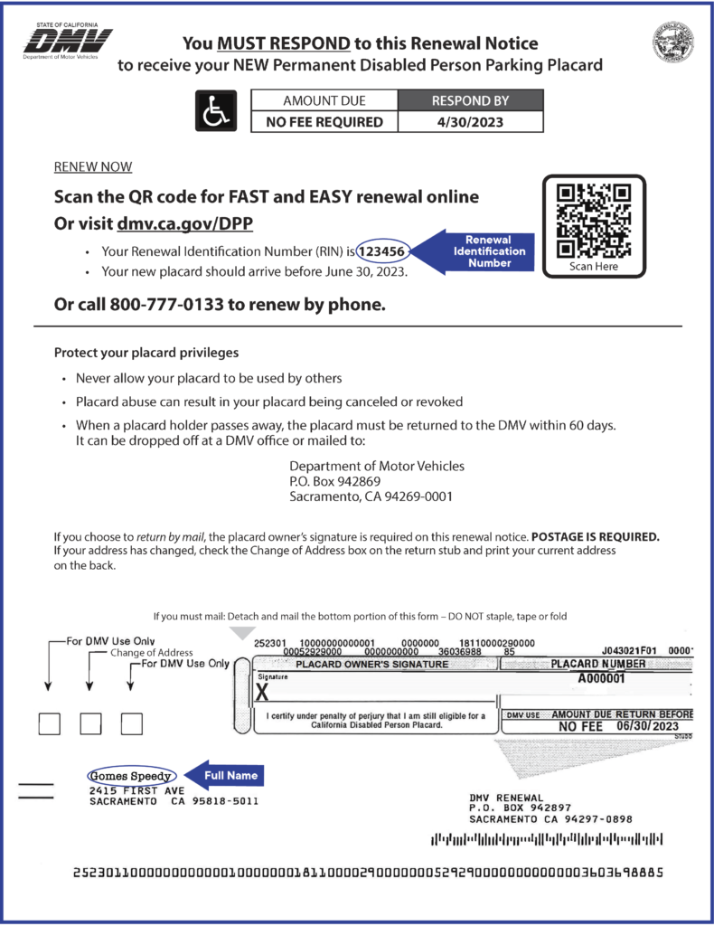 Permanent Disabled Person Placard Renewal California DMV