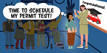 DMV character Cali scheduling permit test.