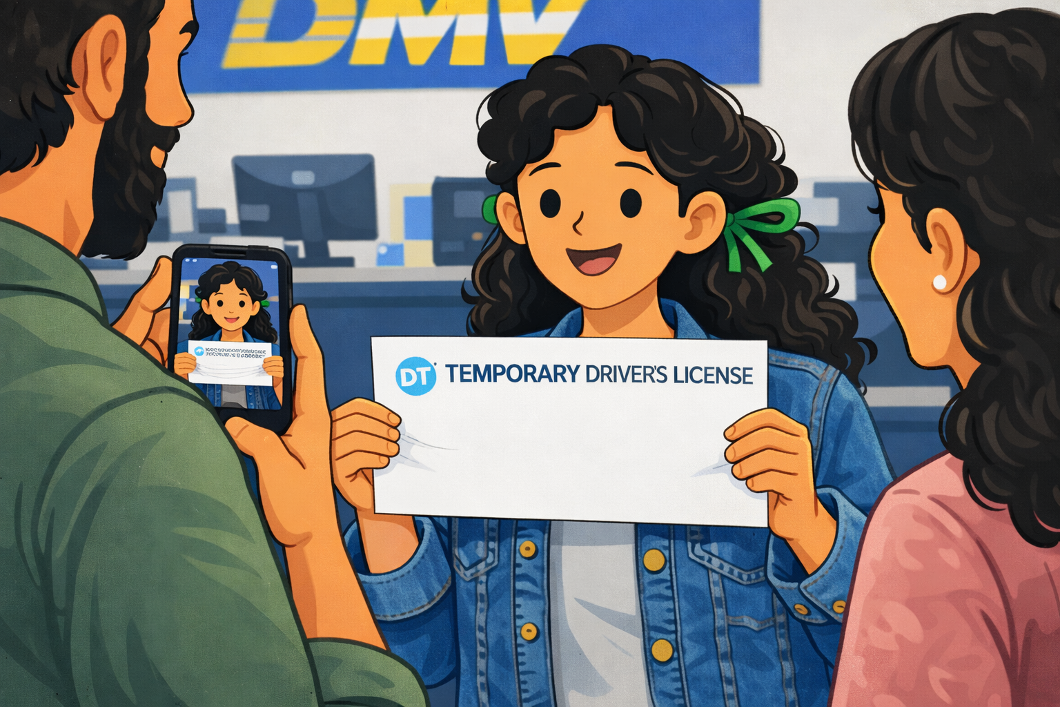 DMV character Cali getting their license.