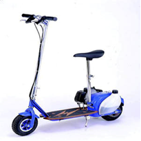 A blue electric scooter