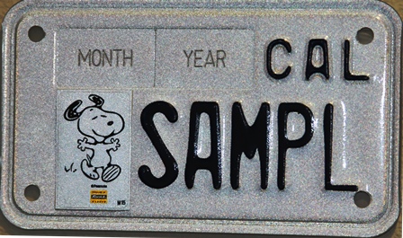 California Museums (Snoopy) motorcycle special interest license plate.