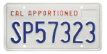 Apportioned power unit license plate (block with blue letters).