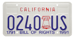 Bicentennial Bill of Rights license plate.