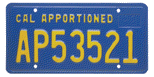 Apportioned power unit license plate (blue).